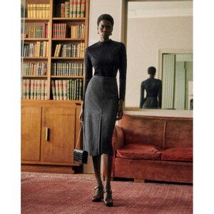 NWOT Sezane Eloane Wool Blend Skirt in Dark Grey Herringbone